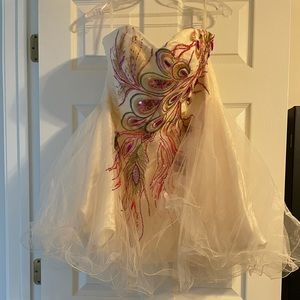 Strapless peacock short party dress